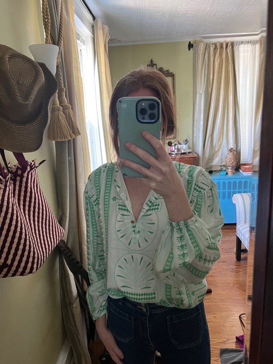 Emily Mccarthy Tops - Emily McCarthy green Printed V-Neck Peasant Blouse - Women